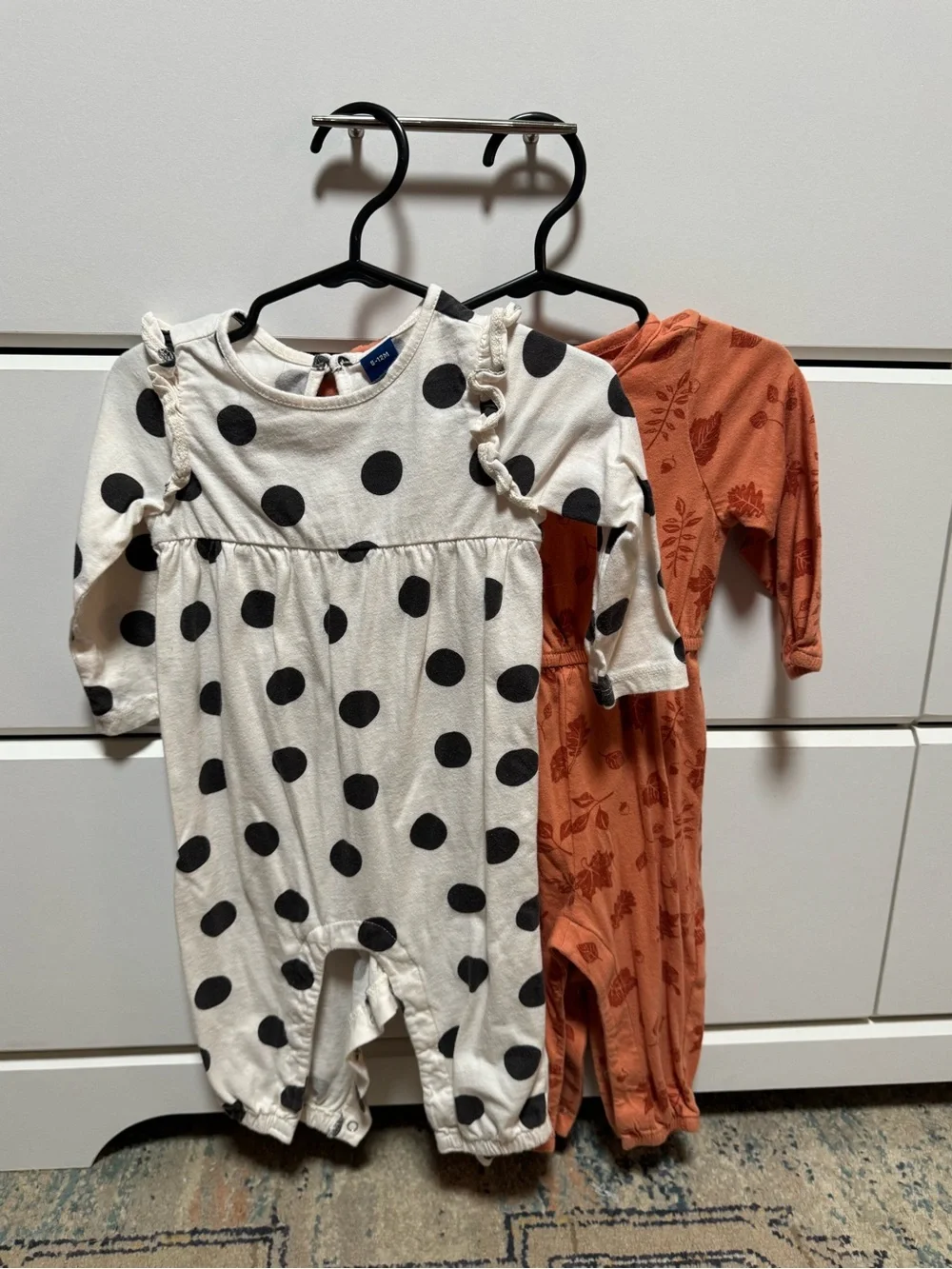 Polka Dot Cotton Baby Romper & Rust Floral Romper Set